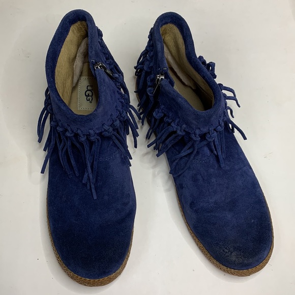 UGG Blue Fringe Ankle Boots - Picture 2 of 13